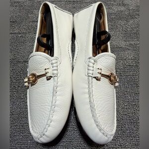 $150 Coach Arlene Turnlock White Leather Driving Loafer Moccasin Gold Bit 9